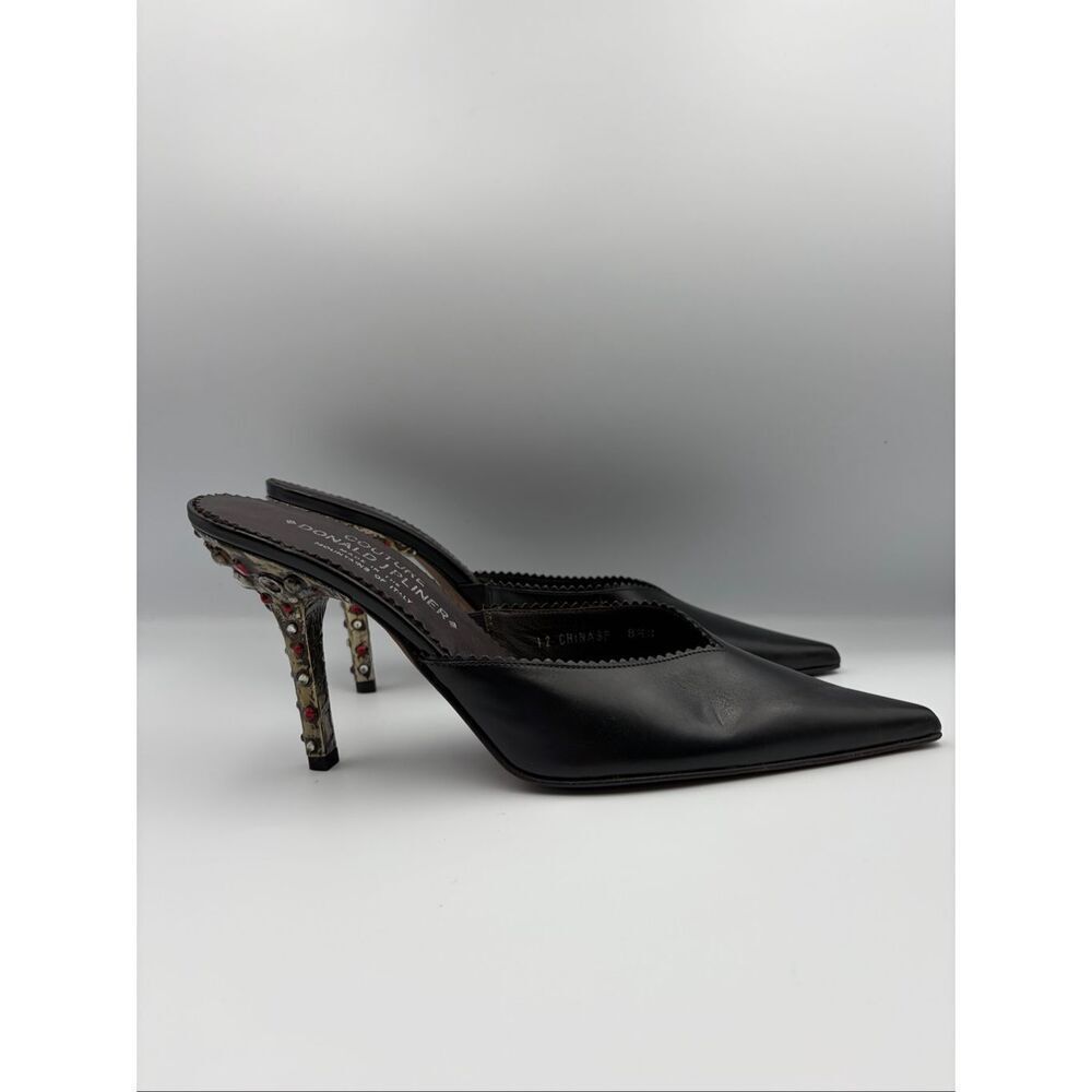 Donald J Pliner Couture Black Leather Jeweled Heel Mules Italy 8.5N - Picture 5 of 12